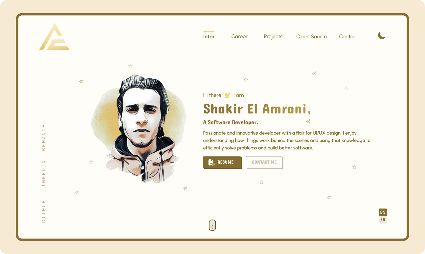 Shakir El Amrani's personal website snapshot